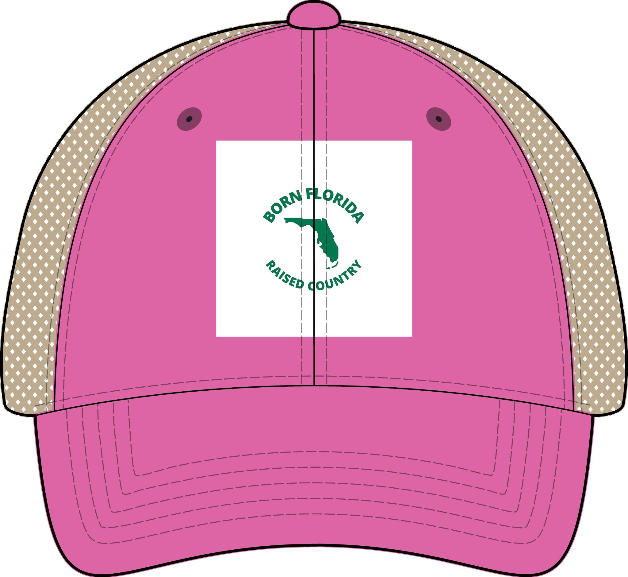 Born Florida • Raised Country Women's Distressed Trucker Hat (Embroidered Patch)